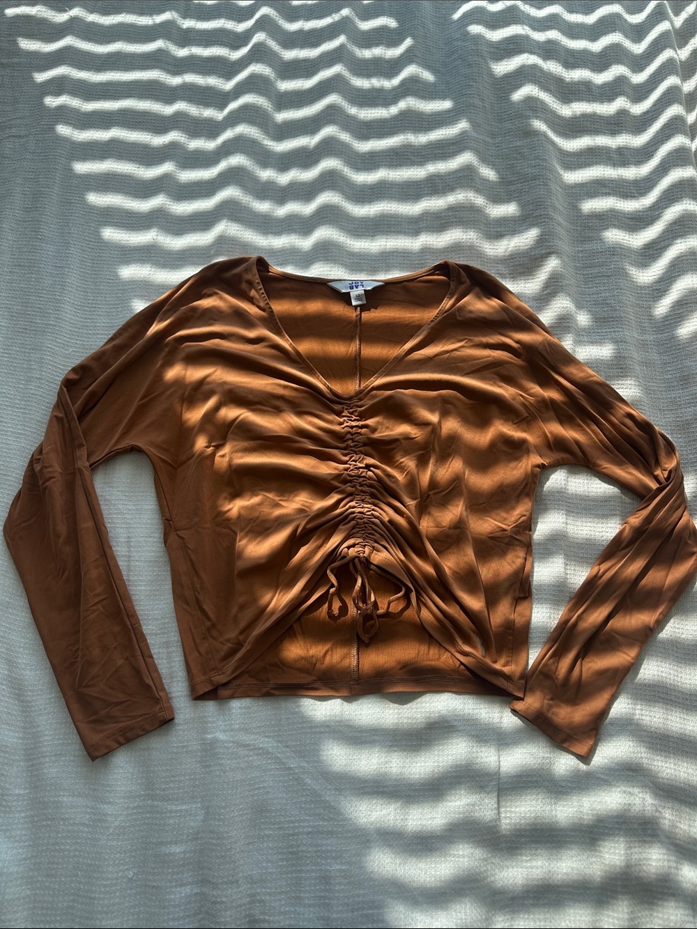 JoyLab Rust-Orange Ruched V-Neck Long Sleeve Top